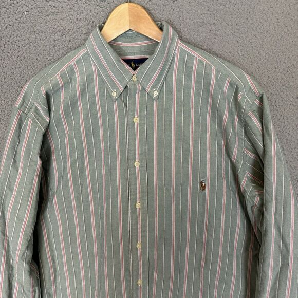 S Ralph Lauren Shirt Mens LT Green Striped Long Sleeve Button Down Classic Fit - Picture 2 of 7